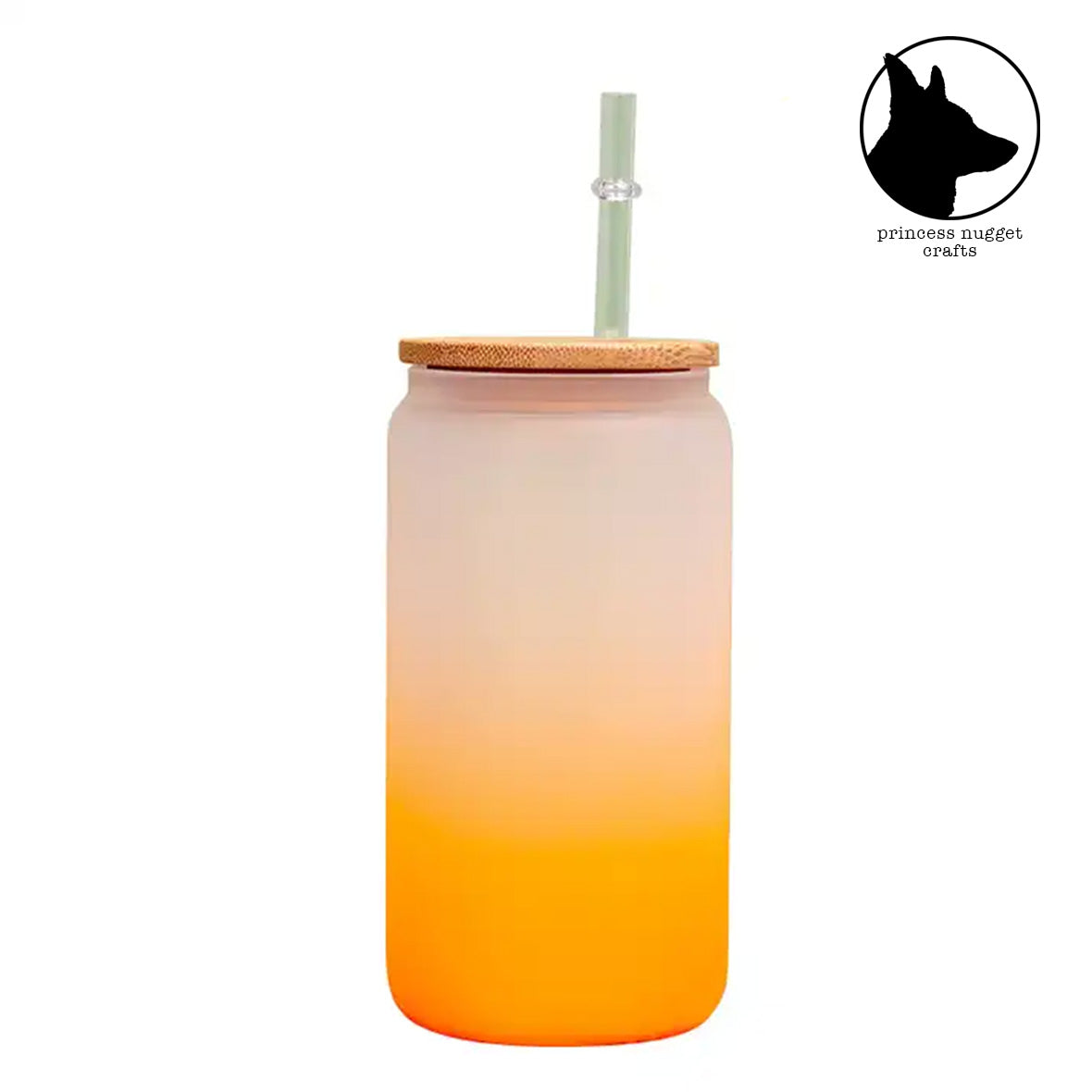 Verre canette Sublimation givré Orange avec couvercle en bambou et paille en plastique 475ML
