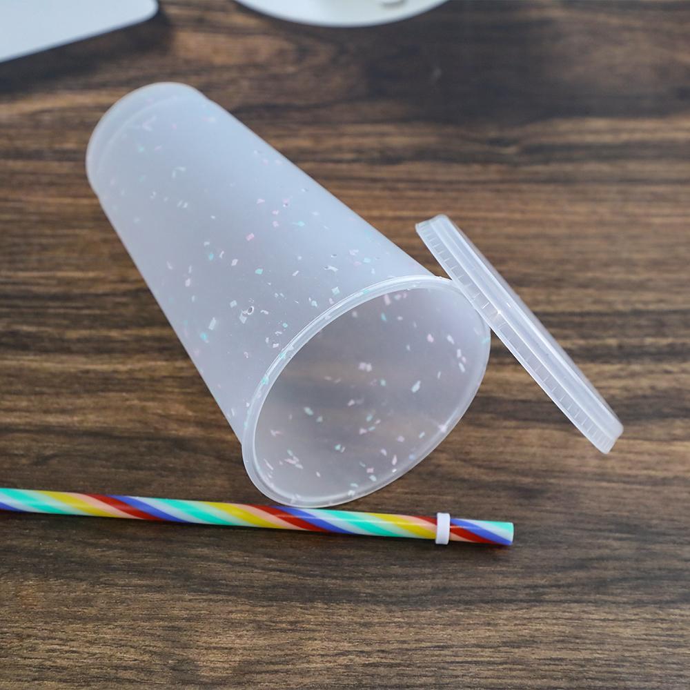 Gobelet avec couvercle et paille Rose 475ml - Transparente confetti - Change couleur - Princess Nugget crafts
